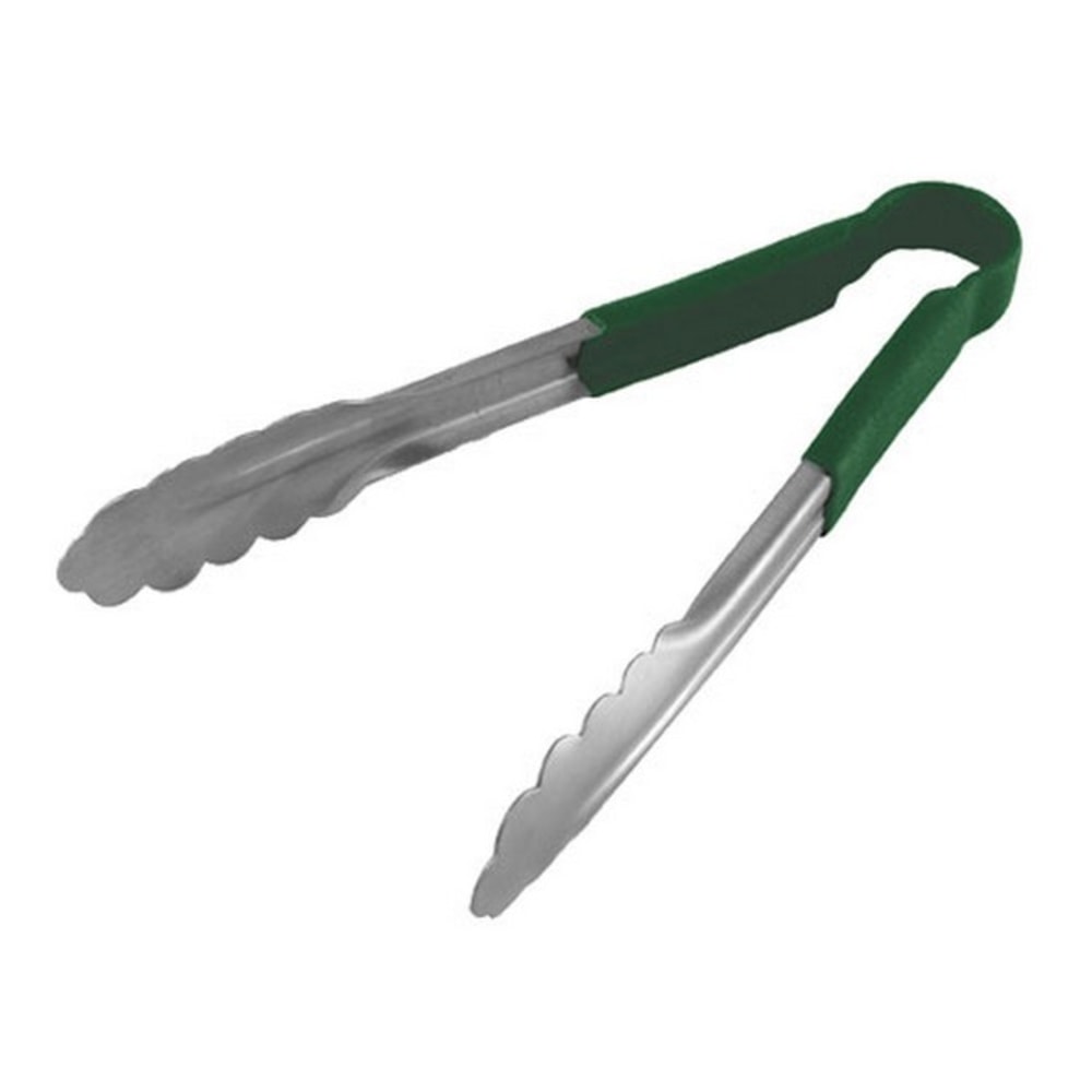 Winco Stainless-Steel Tongs, 9in, Green MPN:UT-9HP-G