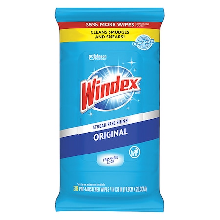 Wipes Glass Cleaner Wipes, White, Unscented, Packet, 12 PK MPN:378032
