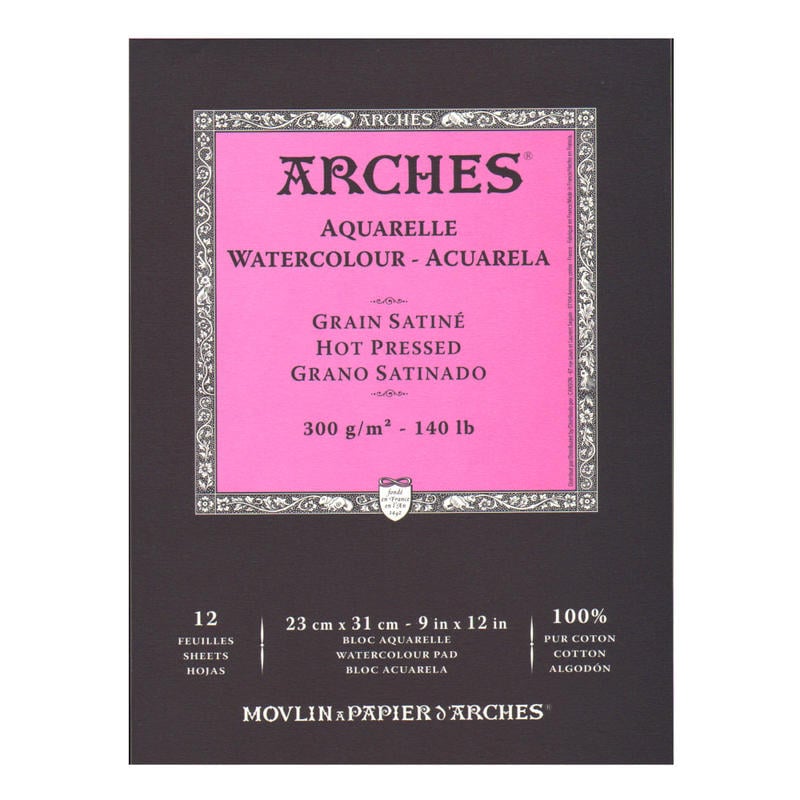 Arches Watercolor Pads, 9in x 12in, Hot-Pressed, 12 Sheets, 140 Lb, White, Pack Of 2 MPN:400014953-2