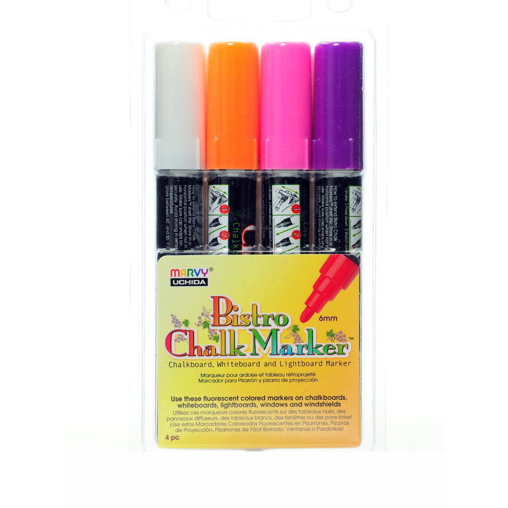 Marvy Uchida Bistro Chalk Markers, 4 Markers Per Set, Pack Of 2 Sets, Broad Point, Assorted Colors, 8 Markers MPN:480-4B-2