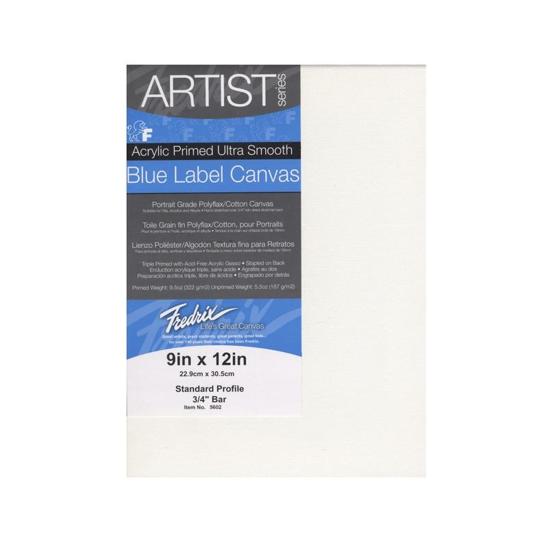 Fredrix Blue Label Ultra-Smooth Pre-Stretched Artist Canvases, 9in x 12in x 11/16in, Pack Of 2 MPN:5602-2