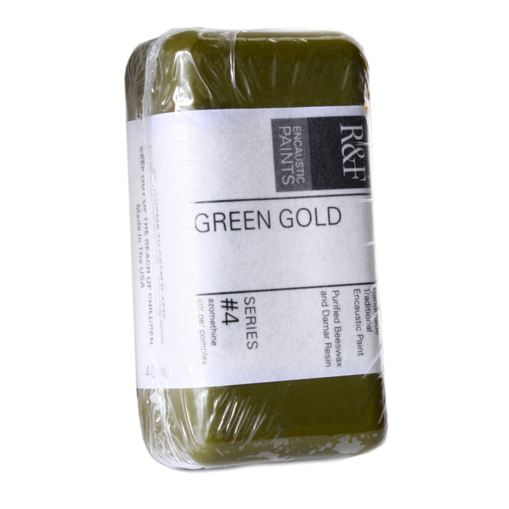 R & F Handmade Paints Encaustic Paint Cakes, 40 mL, Green Gold, Pack Of 2 MPN:104C-2