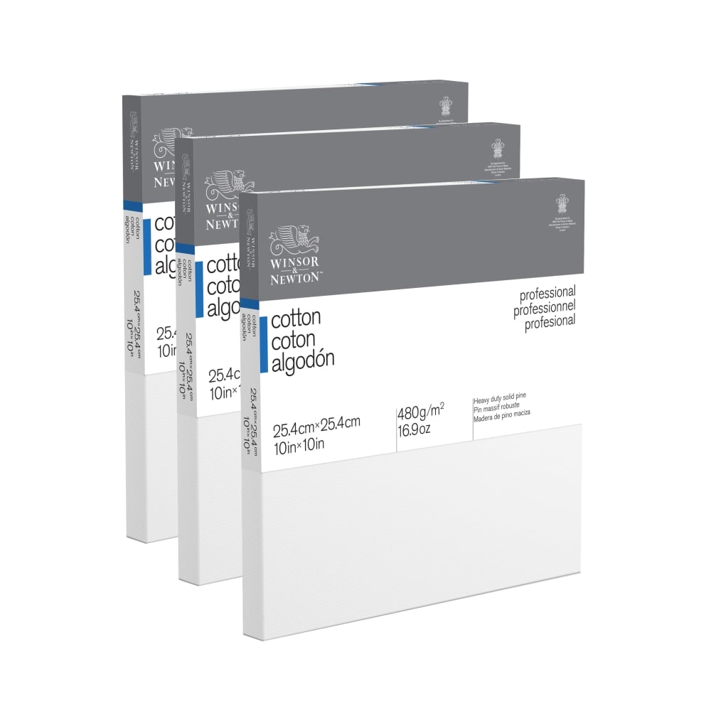 Winsor & Newton Professional Cotton-Stretched Traditional Canvases, 10in x 10in, White, Pack Of 3 MPN:3PK6203001