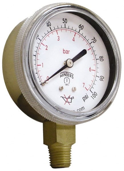 1/4 Inch NPT, 22.5 Max psi, Brass Case Cylinder Pressure Gauge MPN:PWL2720