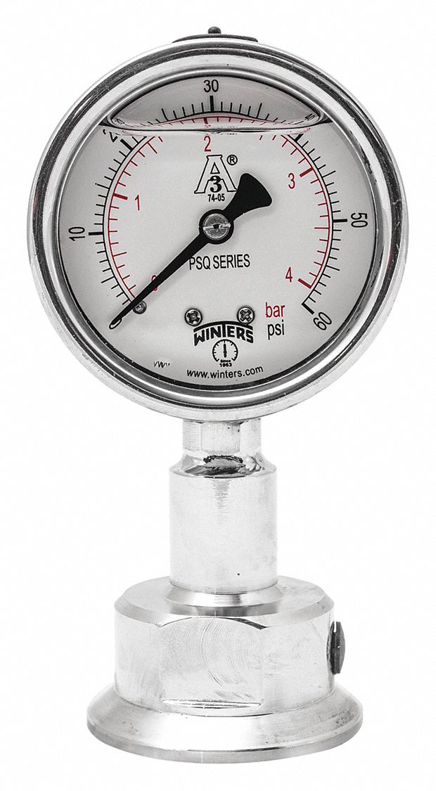 Pressure Gauge 2-1/2 Dial Size Silver MPN:PSQ15803