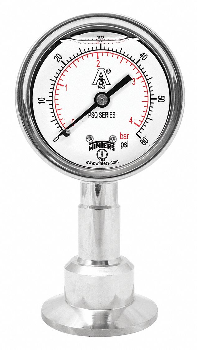 Pressure Gauge 2-1/2 Dial Size Silver MPN:PSQ15804