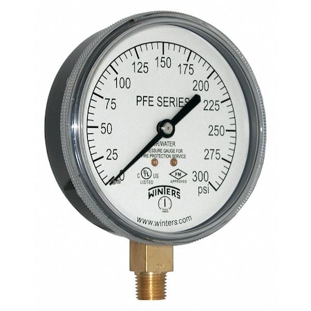 Pressure Gauge, 0 to 300 psi, 1/4 in MNPT, Plastic, Black MPN:PFE3935R1