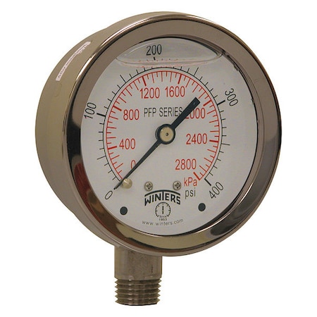 Industrial Pressure Gauge, 0 to 400 psi, 2 1/2 in Dial, 1/4 in NPT, Bottom Location MPN:491D90