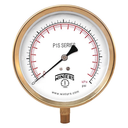 Industrial Compound Gauge, 30 to 0 to 160 psi, 4 1/2 in Dial, 1/4 in NPT, Bottom Location MPN:P1S416