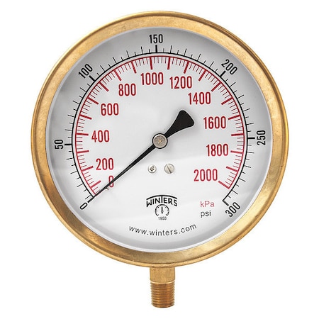 Industrial Pressure Gauge, 0 to 300 psi, 4 1/2 in Dial, 1/4 in NPT, Bottom Location MPN:P1S426
