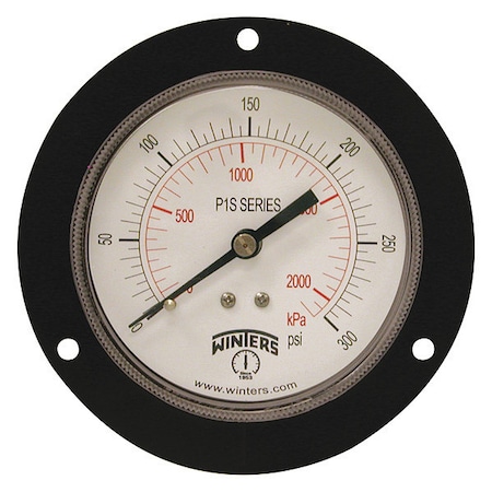 Panel-Mount Pressure Gauge, 0 to 300 psi, 3 1/2 in Dial, 1/4 in NPT, Center Back Location MPN:P1S567