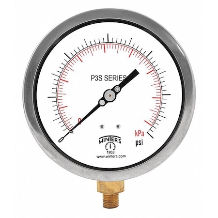 Industrial Compound Gauge, 30 to 0 to 100 psi, 6 in Dial, 1/4 in NPT, Bottom Location MPN:P3S6079