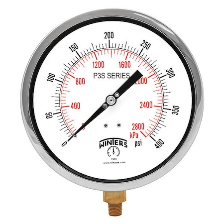 Industrial Pressure Gauge, 0 to 400 psi, 6 in Dial, 1/4 in NPT, Bottom Location MPN:P3S6090