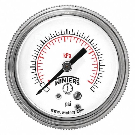 Process Pressure Gauge, 0 to 15 psi, 3 1/2 in Dial, 1/4 in NPT, Center Back Location MPN:P9S901464