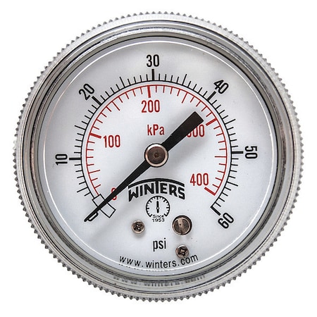 Panel-Mount Pressure Gauge, 0 to 60 psi, 2 in Dial, 1/8 in NPT, Center Back Location MPN:P9U901404UC