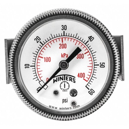 Panel-Mount Pressure Gauge, 0 to 60 psi, 2 in Dial, 1/4 in NPT, Center Back Location MPN:P9U901405UC