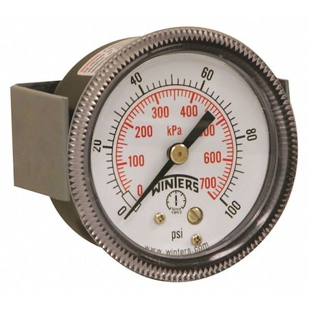 Panel-Mount Pressure Gauge, 0 to 100 psi, 2 in Dial, 1/8 in NPT, Center Back Location MPN:P9U901406UC