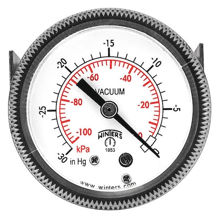 Panel-Mount Vacuum Gauge, 30 to 0 psi, 2 in Dial, 1/8 in NPT, Center Back Location MPN:P9U901424UC