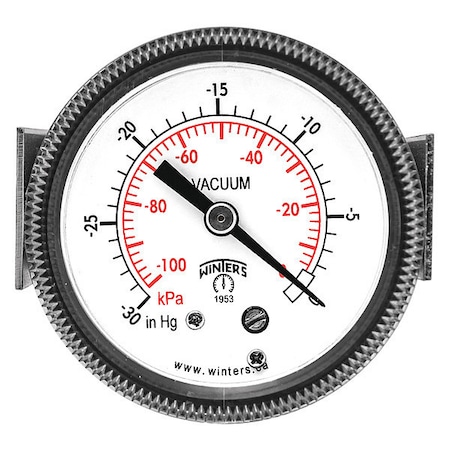 Panel-Mount Vacuum Gauge, 30 to 0 psi, 2 in Dial, 1/4 in NPT, Center Back Location MPN:P9U901428UC