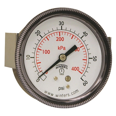 Panel-Mount Pressure Gauge, 0 to 60 psi, 2 1/2 in Dial, 1/4 in NPT, Center Back Location MPN:P9U901438UC