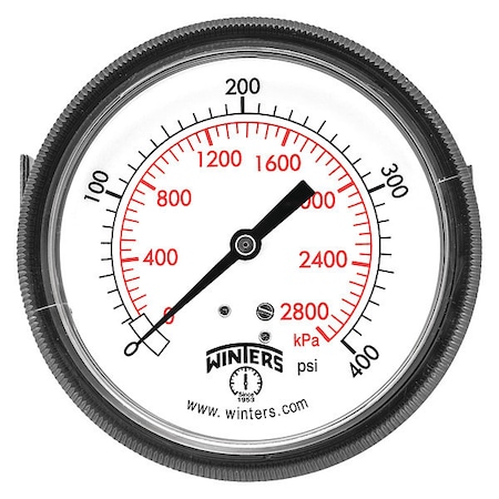 Panel-Mount Pressure Gauge, 0 to 400 psi, 3 1/2 in Dial, 1/4 in NPT, Center Back Location MPN:P9U901462UC