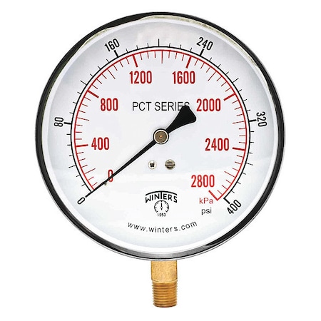 Industrial Pressure Gauge, 0 to 400 psi, 4 1/2 in Dial, 1/4 in NPT, Bottom Location MPN:PCT327