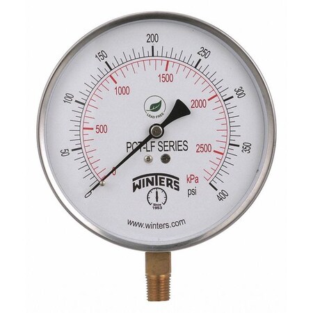 Pressure Gauge, 0 to 400 psi, 4 1/2 in Dial, 1/4 in NPT Bottom Location MPN:PCT327LF
