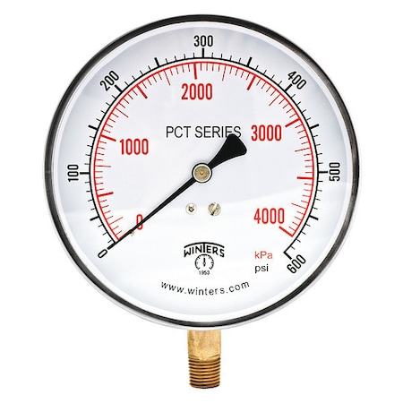 Industrial Pressure Gauge, 0 to 600 psi, 4 1/2 in Dial, 1/4 in NPT, Bottom Location MPN:PCT331