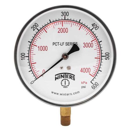 Pressure Gauge, 0 to 600 psi, 4 1/2 in Dial, 1/4 in NPT Bottom Location MPN:PCT331LF