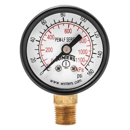 Lead-Free Pressure Gauge, 0 to 160 psi, 1 1/2 in Dial, 1/8 in NPT, Bottom Location MPN:PEM1321LF