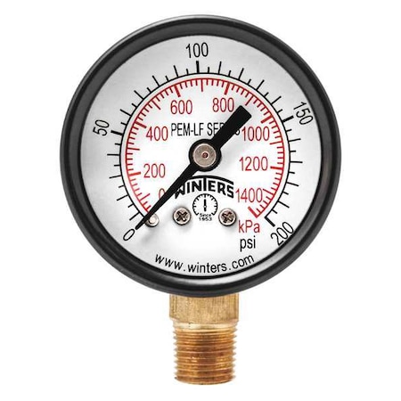 Lead-Free Pressure Gauge, 0 to 200 psi, 1 1/2 in Dial, 1/8 in NPT, Bottom Location MPN:PEM1322LF