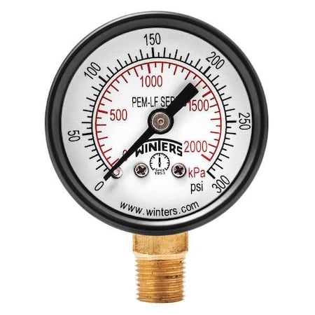 Lead-Free Pressure Gauge, 0 to 300 psi, 1 1/2 in Dial, 1/8 in NPT, Bottom Location MPN:PEM1323LF