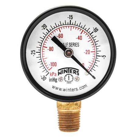 Lead-Free Vacuum Gauge, 30 to 0 psi, 2 in Dial, 1/4 in NPT, Bottom Location, Steel Case Material MPN:PEM135LF