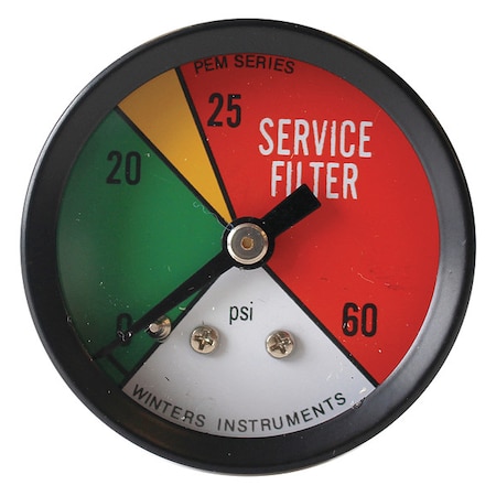 Commercial Pressure Gauge, 0 to 60 psi, 1 1/2 in Dial, 1/8 in NPT, Center Back Location MPN:PEM1401-CD
