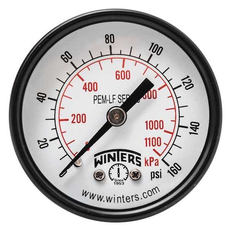Lead-Free Pressure Gauge, 0 to 160 psi, 2 in Dial, 1/8 in NPT, Center Back Location MPN:PEM1408LF