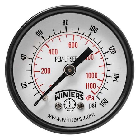 Lead-Free Pressure Gauge, 0 to 160 psi, 2 in Dial, 1/4 in NPT, Center Back Location MPN:PEM1409LF