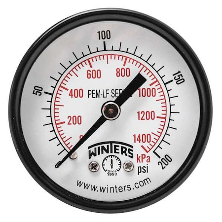 Lead-Free Pressure Gauge, 0 to 200 psi, 2 in Dial, 1/4 in NPT, Center Back Location MPN:PEM1410LF