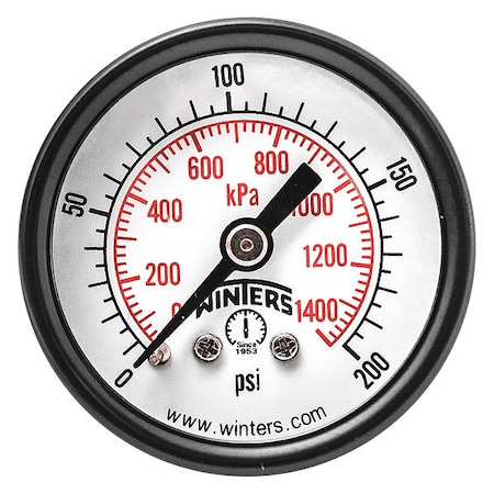 Commercial Pressure Gauge, 0 to 200 psi, 1 1/2 in Dial, 1/8 in NPT, Center Back Location MPN:PEM1422