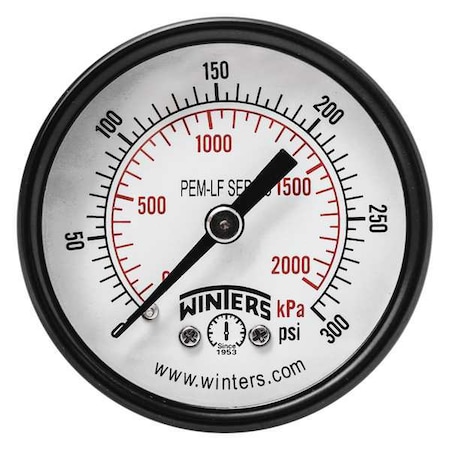 Pressure Gauge, 0 to 300 psi, 2 in Dial, 1/8 in NPT Center Back Location, Steel Case Material MPN:PEM1427LF