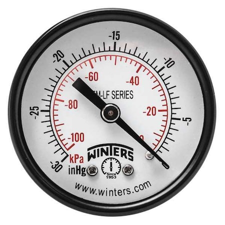 Lead-Free Vacuum Gauge, 30 to 0 psi, 2 in Dial, 1/4 in NPT, Back Location, Steel Case Material MPN:PEM1428LF