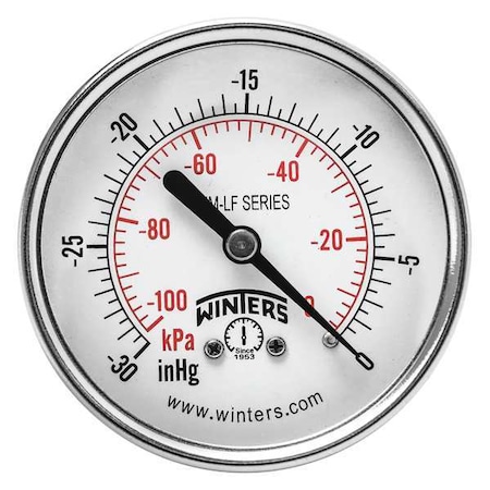 Lead-Free Vacuum Gauge, 30 to 0 psi, 2 1/2 in Dial, 1/4 in NPT, Bottom Location, Steel Case Material MPN:PEM1431LF