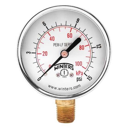 Lead-Free Pressure Gauge, 0 to 160 psi, 2 in Dial, 1/4 in NPT, Bottom Location, Steel Case Material MPN:PEM203LF