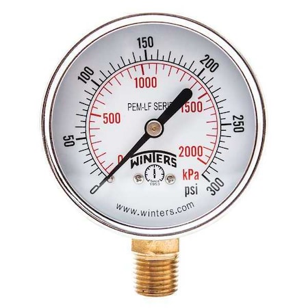 Lead-Free Pressure Gauge, 0 to 300 psi, 2 1/2 in Dial, 1/4 in NPT, Bottom Location MPN:PEM217LF