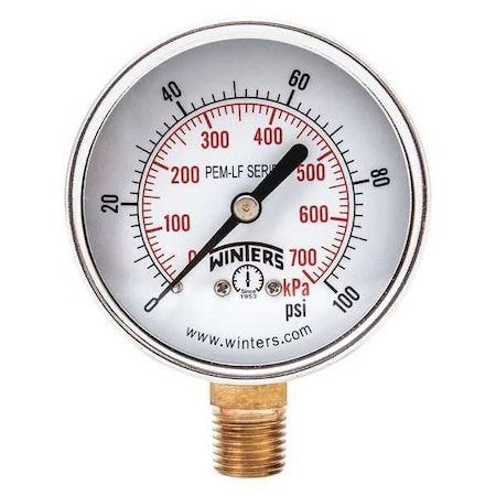 Lead-Free Pressure Gauge, 0 to 400 psi, 2 1/2 in Dial, 1/4 in NPT, Bottom Location MPN:PEM219LF