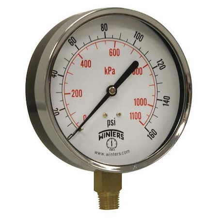 4 in Dial, 1/4 in NPT Bottom Location, Steel Case Material MPN:PEM224