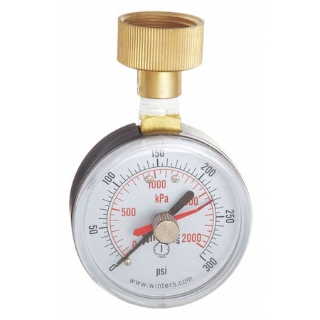 Maximum Pointer Water Gauge, 0 to 300 psi, 2 1/2 in Dial, 3/4 in NPT, Top Location MPN:PETM217