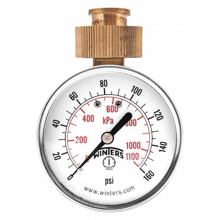 Maximum Pointer Water Gauge, 0 to 160 psi, 2 1/2 in Dial, 3/4 in Swivel Hose, Top Location MPN:PETW213