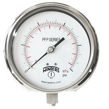 Panel-Mount Pressure Gauge, 0 to 400 psi, 6 in Dial, 1/4 in NPT, Bottom Location MPN:PFP1077-DRY-6BF