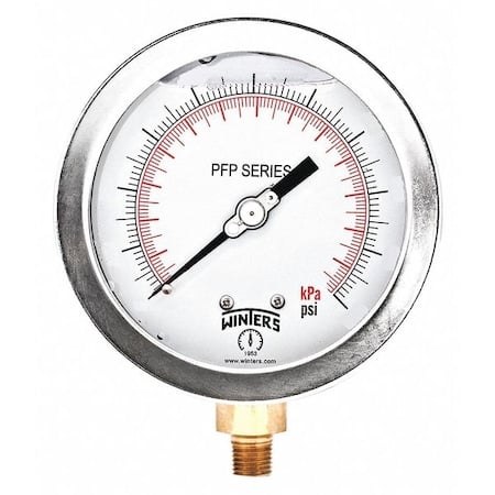 Industrial Pressure Gauge, 0 to 15 psi, 4 in Dial, 1/4 in NPT, Bottom Location MPN:PFP601WBW