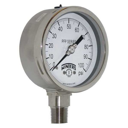 4 in Dial, 1/2 in NPT Bottom Location, AISI 304 Stainless Steel Case Material MPN:PFP659R1